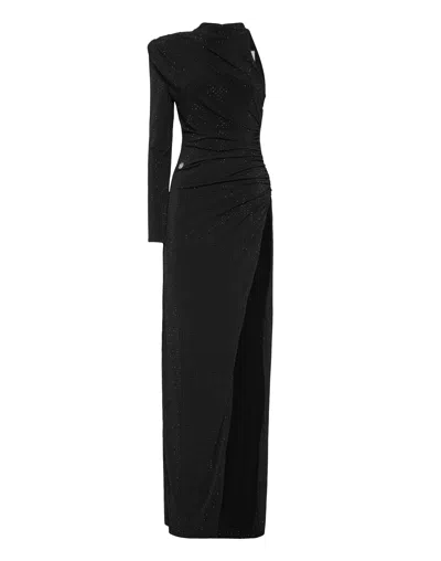 Philipp Plein Jersey Long Dress Mono Sleeve Strass