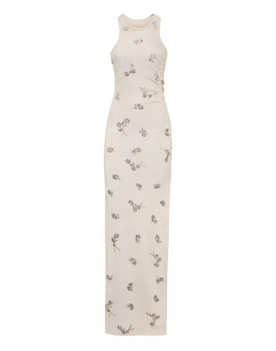 Philipp Plein Jersey Rib Long Dress Flowers In Neutral