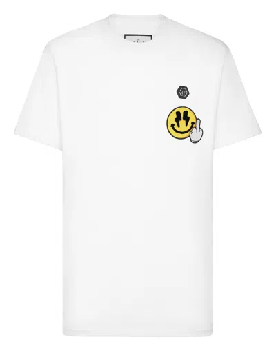 Philipp Plein Jersey T-shirt Round Neck Ss Smile In White