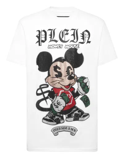Philipp Plein Jersey T-shirt Round Neck Ss Strass Money Mouse In White