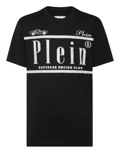 Philipp Plein Jersey T-shirt Round Neck Ss Strass Racing Club In Black