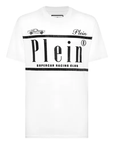 Philipp Plein Jersey T-shirt Round Neck Ss Strass Racing Club In White