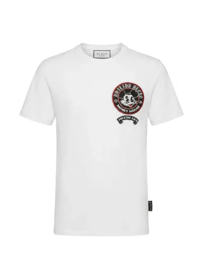 Philipp Plein Money Mouse Cotton T-shirt With Rhinestone Application In White