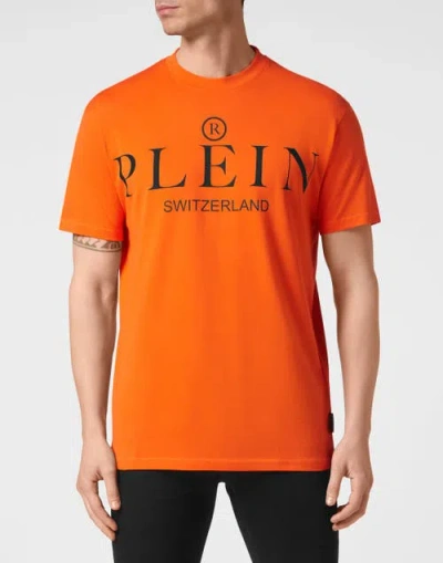Philipp Plein Jersey T-shirt Round Neck Ss Iconic Plein Unisex In Orange