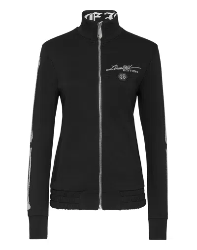 Philipp Plein Jogging Jacket Full Zip Crystal Stones Skeleton In Black