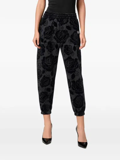 Philipp Plein Jogging Pants Flock Flower Monogram In Black