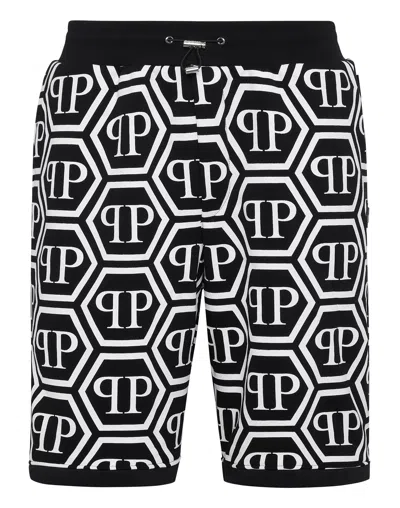 Philipp Plein Monogram Drawstring Track Shorts In Black