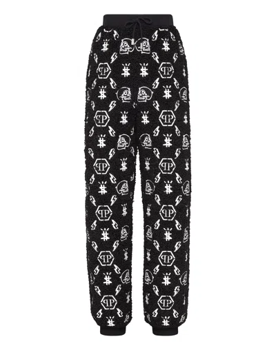 Philipp Plein Jogging Trousers Embroidery Monogram In Black