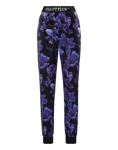 Philipp Plein Jogging Trousers Flowers In Black