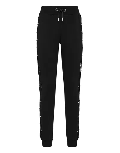 Philipp Plein Jogging Trousers Net Crystal Touch Fringe In Black