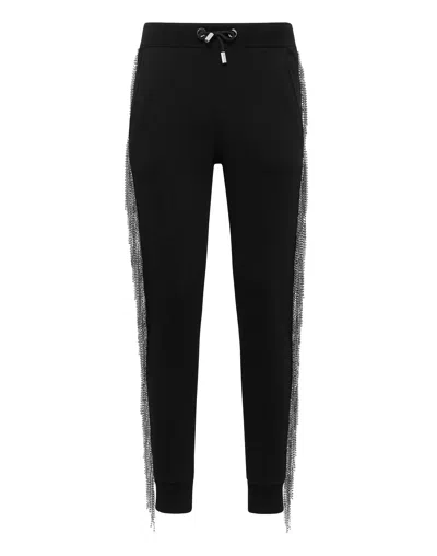 Philipp Plein Jogging Trousers Silver Fringe In Black
