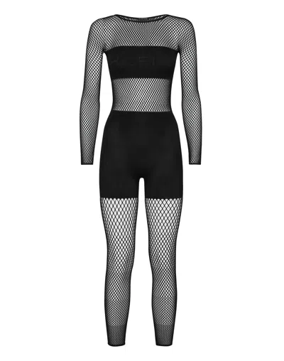 Philipp Plein Jumpsuit Long Sleeves Seamless Mesh In Black