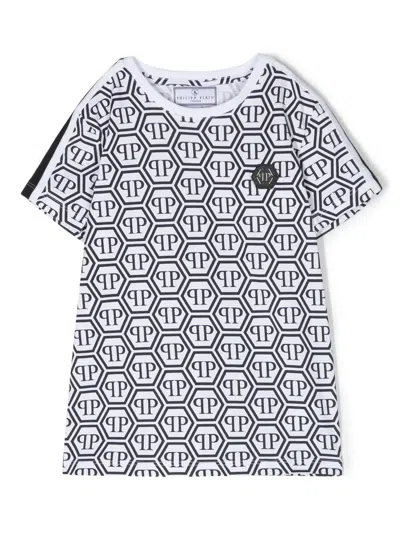 Philipp Plein Junior Kids' All-over Logo Print T-shirt In White