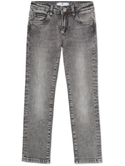 Philipp Plein Junior Kids' Appliqué Straight Jeans In Grey