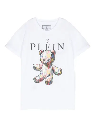 Philipp Plein Junior Bear-print Cotton T-shirt In White