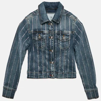 Pre-owned Philipp Plein Junior Blue Studded Denim Button Front Shelly Jacket 6 Yrs