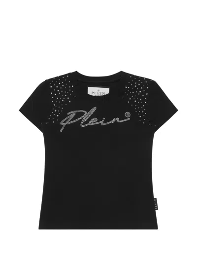 Philipp Plein Junior Kids' Crew-neck Crystal T-shirt In Black
