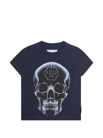 Philipp Plein Junior Kids' Crew-neck T-shirt In Blue