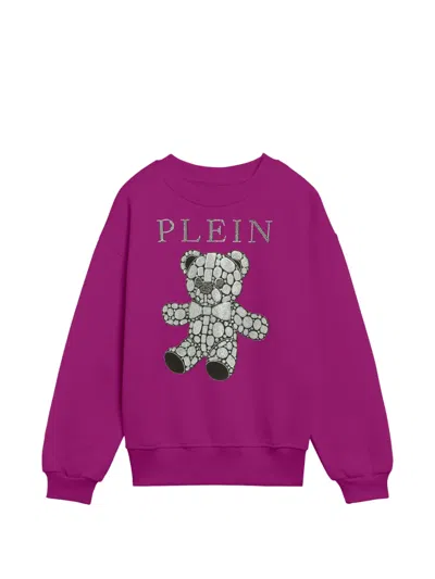 Philipp Plein Junior Kids' Crystal-embellished Teddy-bear Sweatshirt In Purple