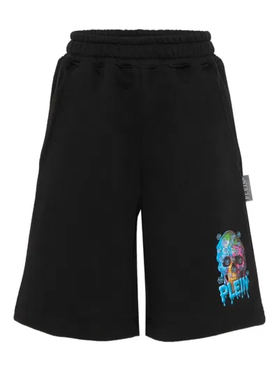 Philipp Plein Junior Kids' Drawstring Graphic Shorts In Black