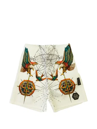 Philipp Plein Junior Kids' Eagle-print Shorts In Red