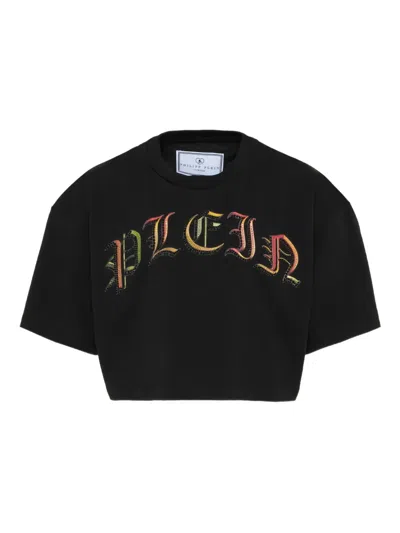 Philipp Plein Junior Kids' Embellished Short-sleeves Top In Black