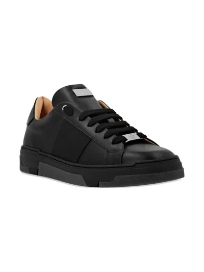 Philipp Plein Junior Kids' Embossed Leather Sneakers In Black