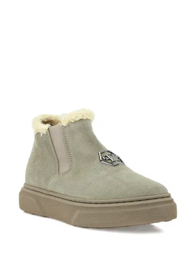 Philipp Plein Junior Kids' Faux Shearling-trim Ankle Boots In Green