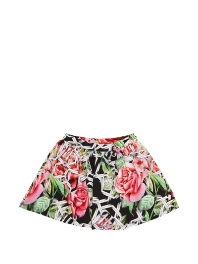 Philipp Plein Junior Kids' Floral-print Skirt In Black
