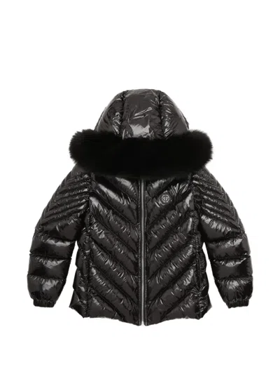 Philipp Plein Junior Kids' Fox Monogram Puffer Jacket In Black