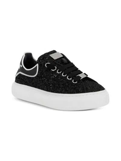 Philipp Plein Junior Kids' Glitter Low-top Sneakers In Black