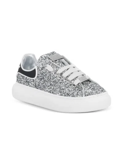 Philipp Plein Junior Kids' Glitter Low-top Sneakers In Silver