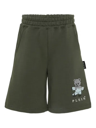 Philipp Plein Junior Kids' Graphic Cotton Shorts In Green