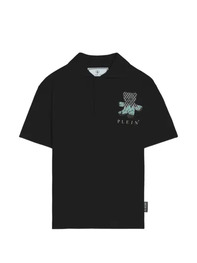 Philipp Plein Junior Kids' Graphic-print Polo Shirt In Black