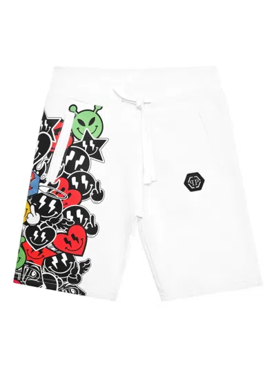 Philipp Plein Junior Kids' Graphic Smile Shorts In White