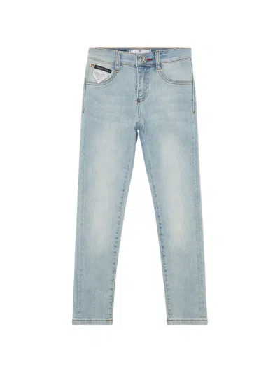 Philipp Plein Junior Kids' Heart Jeggings In Blue
