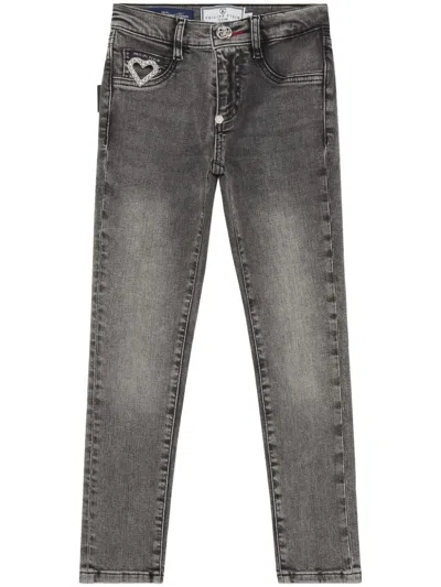 Philipp Plein Junior Kids' Heart Jeggins In Grey