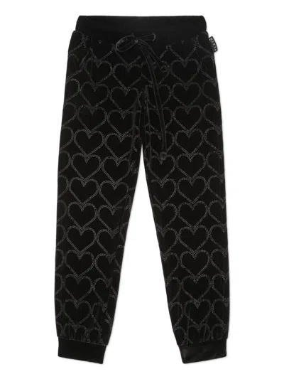 Philipp Plein Junior Kids' Heart-studded Track Pants In 黑色