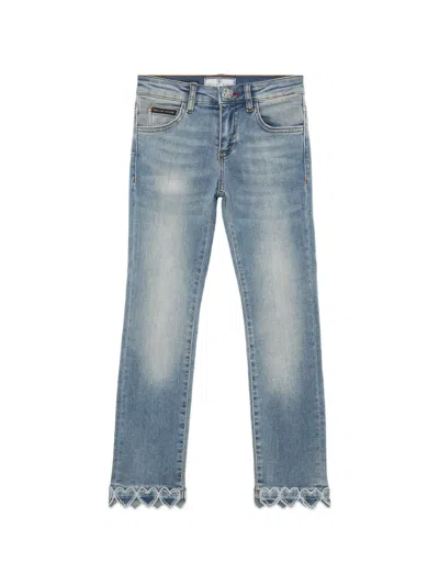 Philipp Plein Junior Kids' Heart-detail Denim Jeans In Blue