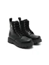 Philipp Plein Junior Logo-plaque Leather Combat Boots In Black