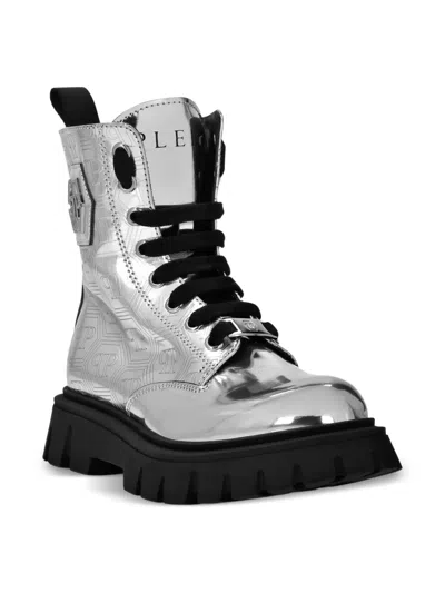 Philipp Plein Junior Hexagon Monogram Mid Boots In Silver