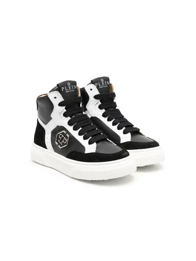Philipp Plein Junior Kids' Hi-top Hexagon Sneakers In Black