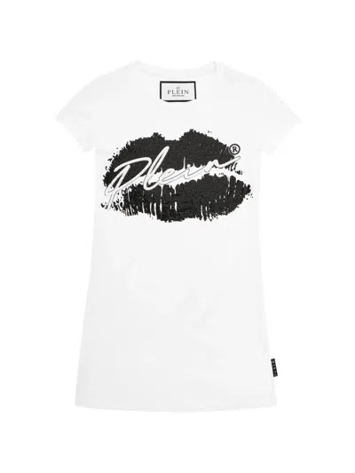 Philipp Plein Junior Kids' Kiss Plein T-shirt Dress In White