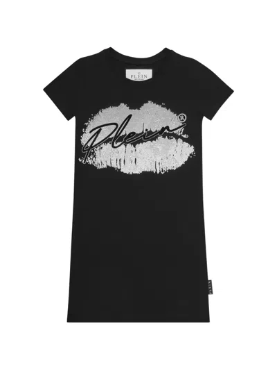 Philipp Plein Junior Kids' Kiss Print T-shirt Short Dress In Black