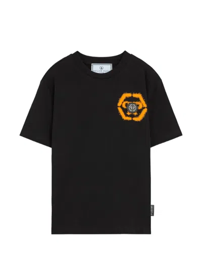 Philipp Plein Junior Kids' Logo Appliqué T-shirt In Black