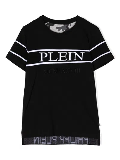 Philipp Plein Junior Kids' Logo-embroidered Cotton T-shirt In Black