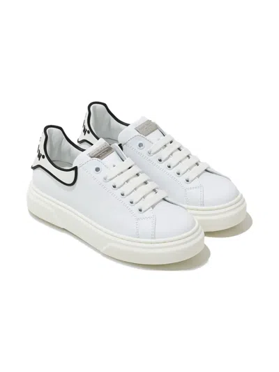 Philipp Plein Junior Kids' Logo Leather Sneakers In White