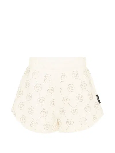 Philipp Plein Junior Kids' Logo-pattern Shorts In Neutral