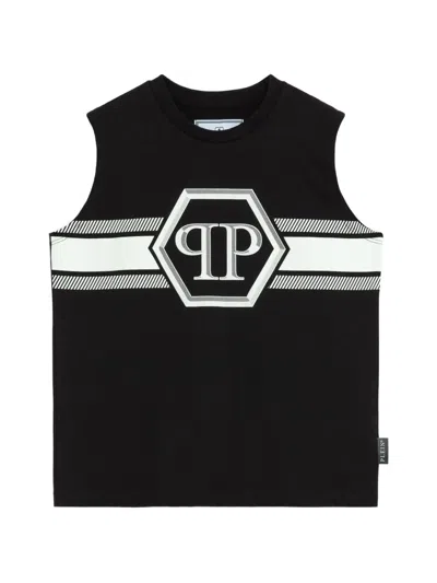 Philipp Plein Junior Kids' Logo-plaque Top In Black