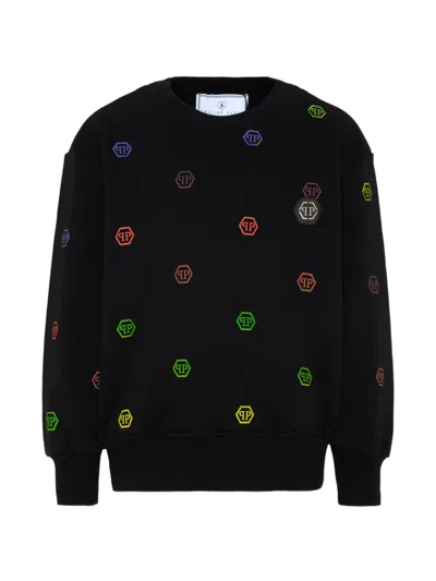 Philipp Plein Junior Kids' Logo-print Crew-neck Sweatshirt In Black